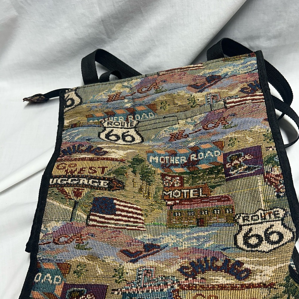 Route 66 Tapestry Travel-Tote Bag colorful W Handles Pockets Zipper - Picture 3 of 7
